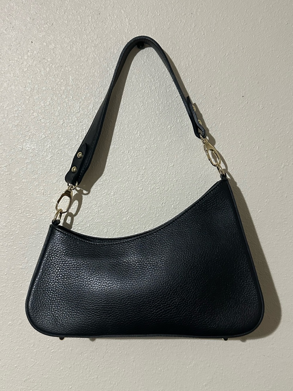 Anna Paola Modern Black Shoulder Bag with Gold Accents
